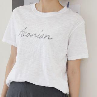 Lace-patch Letter T-shirt