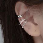 Polished / Rhinestone / Ribbed Sterling Silver Cuff Earring