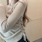 Long Sleeve Plain Drawstring Knit Top