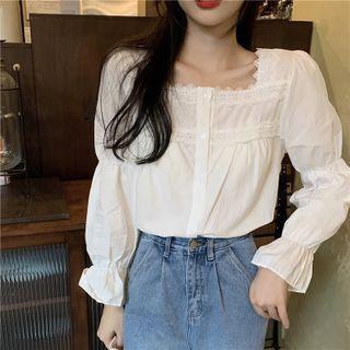 Lace Trim Square Neck Blouse