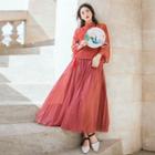Plain Camisole Top / Flower Embroidered 3/4-sleeve Hanfu Top / Maxi A-line Skirt