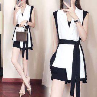 Set: Sashed Vest + Wide-leg Shorts