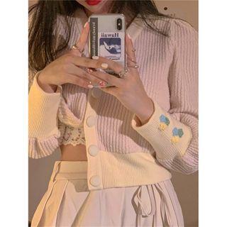 Floral Ribbed Cardigan As Shown In Figure - One Size