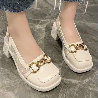 Block Heel Chain-accent Slingback Heels