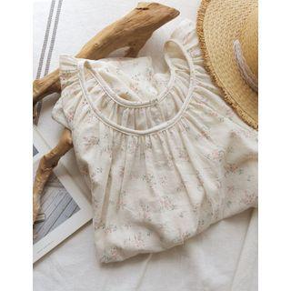 Shirred Floral Print Blouse Ivory - One Size