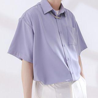 Chain Detail Pocket Front Short Sleeve Shirt