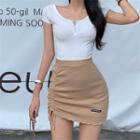 High-waist Applique Drawstring Skirt