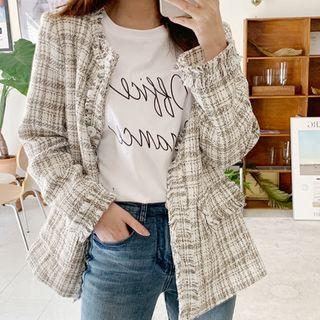 Round-neck H-line Tweed Jacket Ivory - One Size