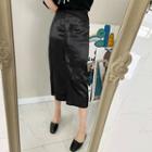 Seam-front Slit-hem Midi Skirt