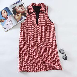 Sleeveless Collared Argyle Mini A-line Dress