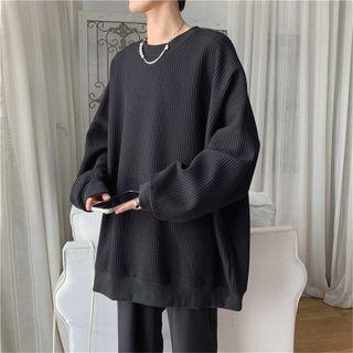 Long-sleeve Plain Quilted Sweatshirt