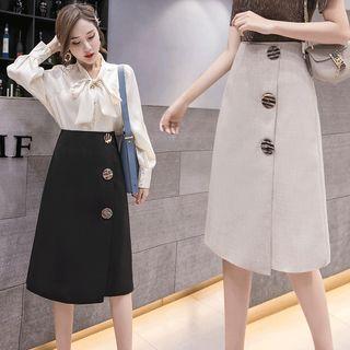 Buttoned A-line Wrap Skirt