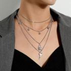 Lock & Key Layered Chain Necklace Steel Silver - One Size