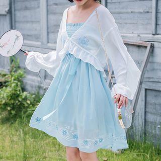 Printed Bandeau Slipdress / Chiffon Cardigan