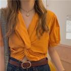 Short-sleeve Twisted Blouse Orange - One Size