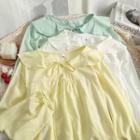 Tie-neckline Puff-sleeve Loose Blouse