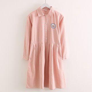 Plaid Embroidered Shirt Dress