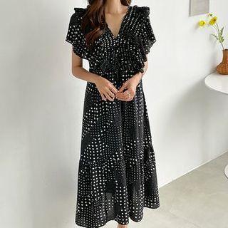 Ruffled Polka-dot Long Dress
