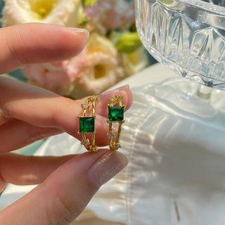 Square Rhinestone Alloy Hoop Earring 1 Pair - Square Rhinestone Alloy Hoop Earring - Green - One Size