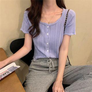 Eyelet Short-sleeve Knit Cardigan