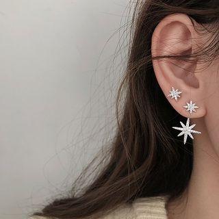 Non-matching Rhinestone Star Earring 1 Pair - Silver - One Size