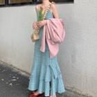 Spaghetti-strap Plaid Maxi A-line Dress / Blazer