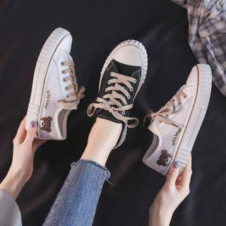 Embroidered Lace Up Canvas Sneakers