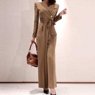 Long-sleeve Tie-front Jumpsuit