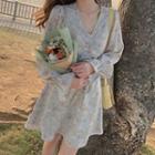 Long-sleeve Floral Print Mini A-line Dress / Blouse