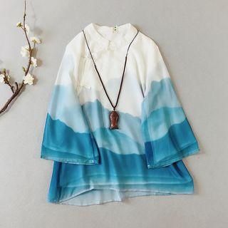 3/4-sleeve Chiffon Hanfu Top White - One Size