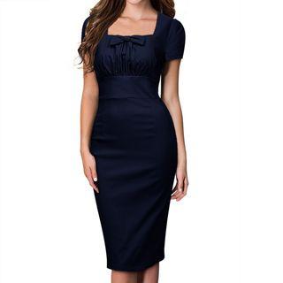 Bow Cap-sleeve Sheath Dress