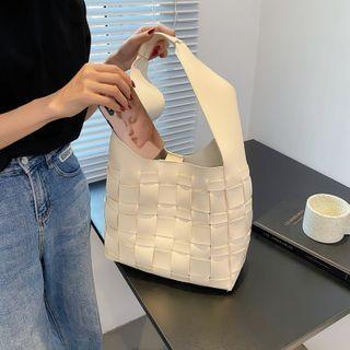 Set: Woven Faux Leather Tote Bag + Pouch
