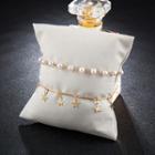 Set Of 2: Faux Pearl / Alloy Star Anklet C20304 - One Size