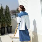 Open-back Contrast-panel Denim Shirt