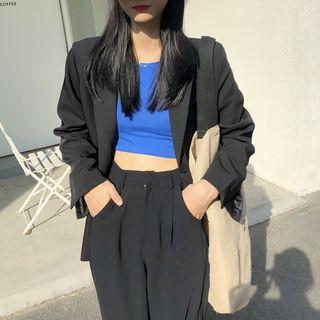 Plain Blazer Blazer - Black - One Size
