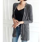 Open-front Perforated-detail Long Cardigan