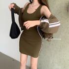 Hooded Zip Jacket / Striped Mini Bodycon Tank Dress