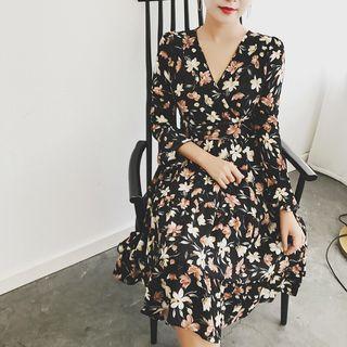 Floral V-neck A-line Dress