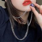 Rectangle Faux Crystal Pendant Layered Stainless Steel Necklace Purple Faux Crystal - Silver - One Size