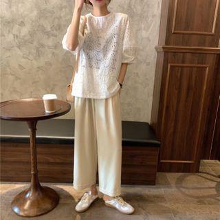 Wide-leg Dress Pants / Elbow-sleeve Blouse