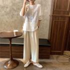 Wide-leg Dress Pants / Elbow-sleeve Blouse