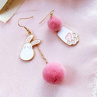 Non-matching Alloy Rabbit & Paw Bobble Dangle Earring