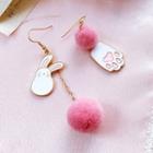 Non-matching Alloy Rabbit & Paw Bobble Dangle Earring