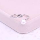 925 Sterling Silver Pearl Crown Open Ring White Faux Pearl - Silver - One Size