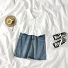 Short-sleeve Shirt / Mini A-line Denim Skirt