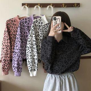 Leopard Print Polo Sweatshirt