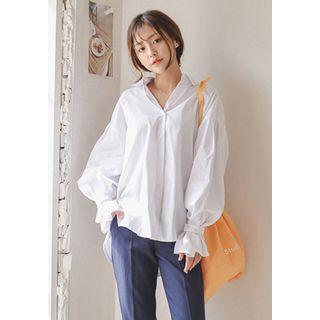 Balloon-sleeve Tab-cuff Cotton Shirt