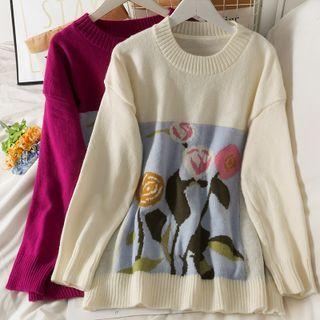 Loose-fit Printed Long Knit Top