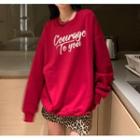 Long-sleeve Lettering  Sweatshirt Red - One Size