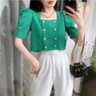 Short-sleeve Square Neck Double-breasted Cropped Blouse